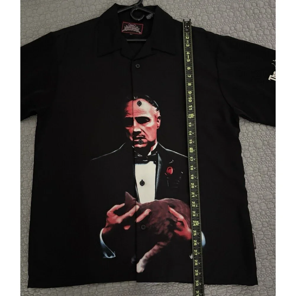 Vtg Y2K Dragonfly The Godfather Movie Graphic Bowling Shirt L Black NWOT Rare